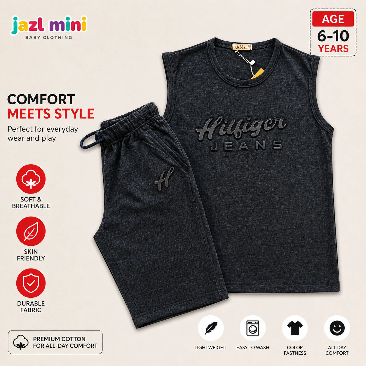 Hilfiger Kids Sleeveless T-Shirt & Shorts Set | Premium Cotton | Ages 6-10