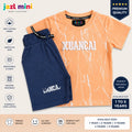 DeeKidz Lightning Co-Ord Set - Peach Orange T-Shirt & Navy Denim Shorts for Toddlers (1-5 Years) | Premium Soft Cotton