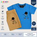Jazl Mini Coolkidz Co-Ord Set - Bright Blue T-Shirt & Tan Shorts for Toddlers (1-5 Years) | Premium Soft Cotton