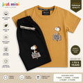 DeeKidz Cartoon Character Co-Ord Set - Mustard Yellow T-Shirt & Black Shorts for Toddlers (1-5 Years) | Premium Soft Cotton
