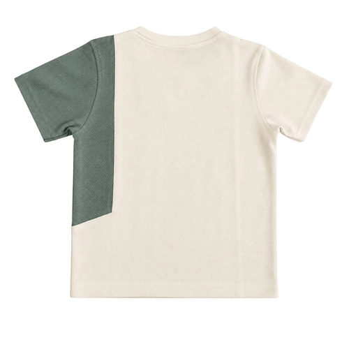 Cream & Sage Side-Stripe Waffle Knit T-Shirt | Kids 6-10 Years | Jazl Mini