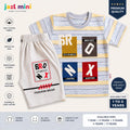 Jazl Mini Urban Streetwear Co-Ord Set - Blue & Yellow Striped T-Shirt & Cream Shorts (1-5 Years) | Premium Soft Cotton