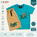 Jazl Mini Cartoon Character Co-Ord Set - Teal T-Shirt & Tan Shorts for Toddlers (1-5 Years) | Premium Soft Cotton