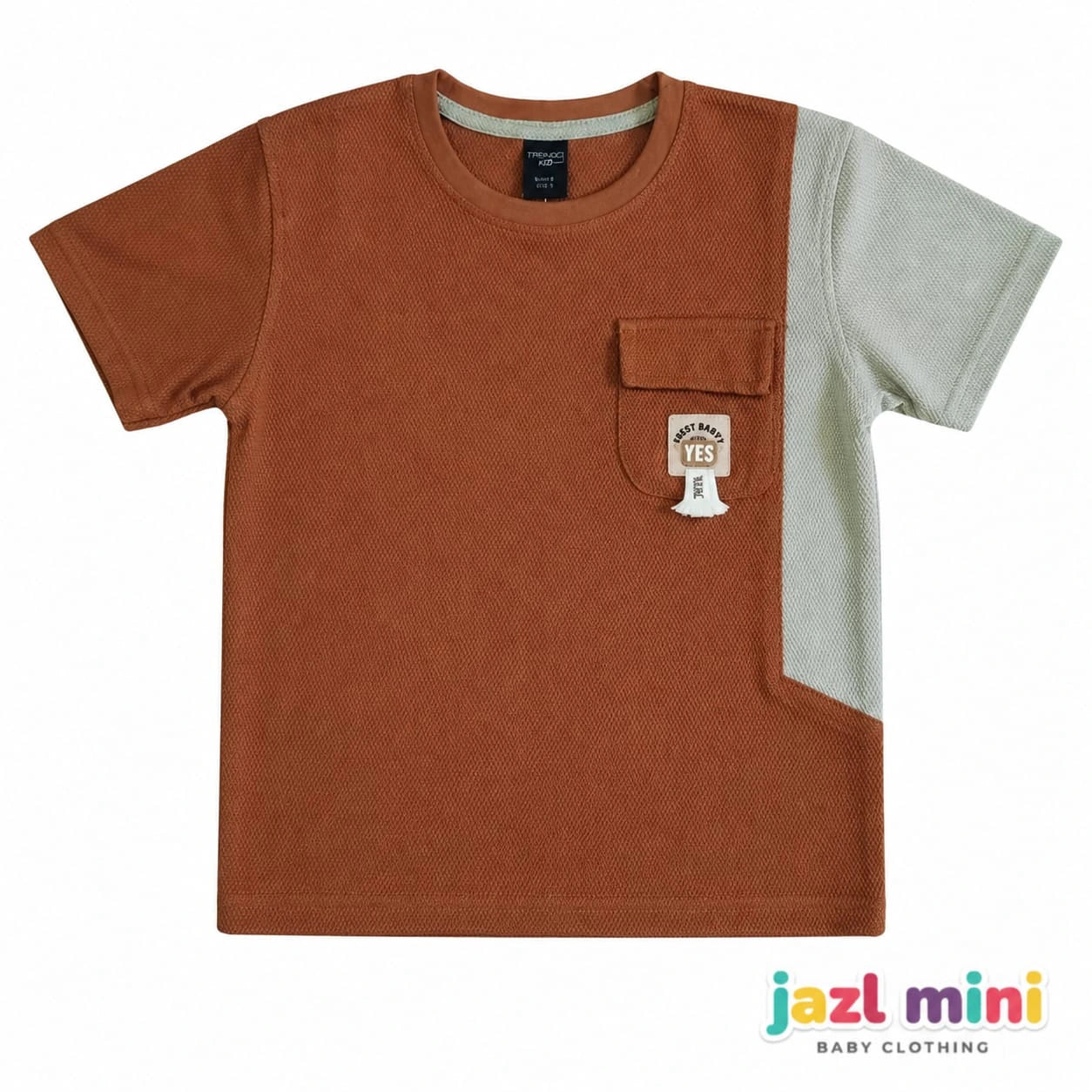 Rust & Sage Two-Tone Waffle Knit T-Shirt | Kids 6-10 Years | Jazl Mini