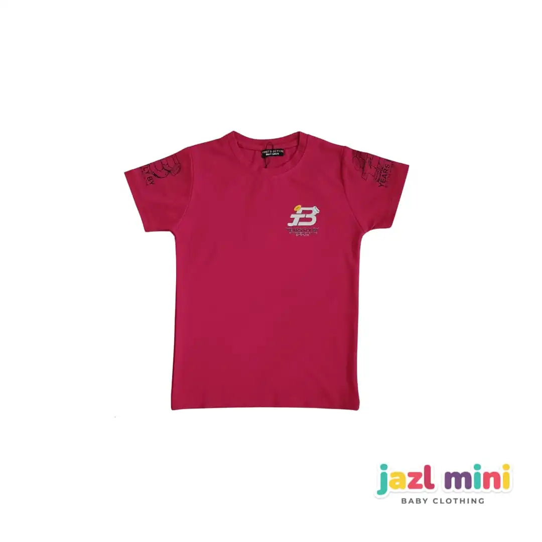 Magenta "Years Fly By" Chest Logo T-Shirt | Kids 6-10 Years | Jazl Mini