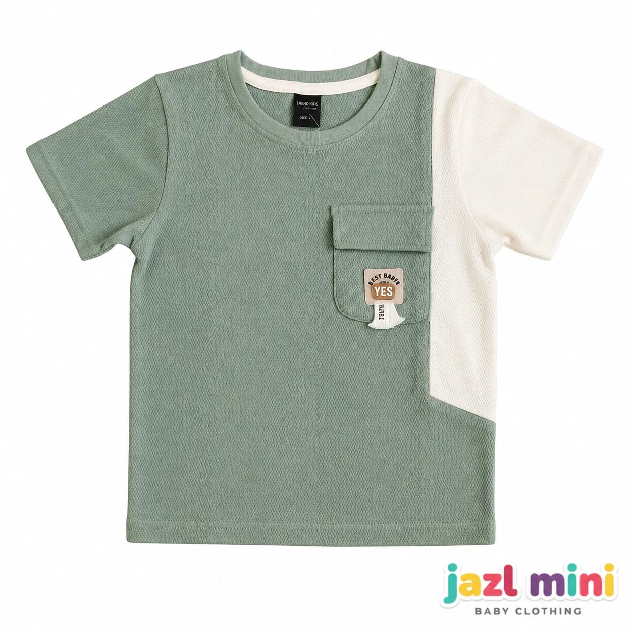 Sage & Cream Two-Tone Waffle Knit T-Shirt | Kids 6-10 Years | Jazl Mini