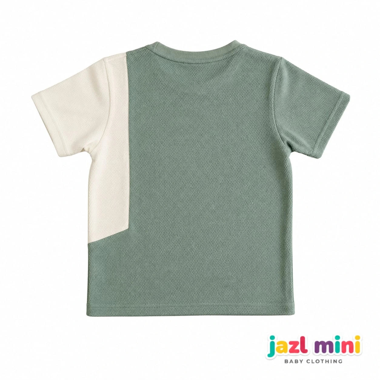 Sage & Cream Side-Stripe Waffle Knit T-Shirt | Kids 6-10 Years | Jazl Mini