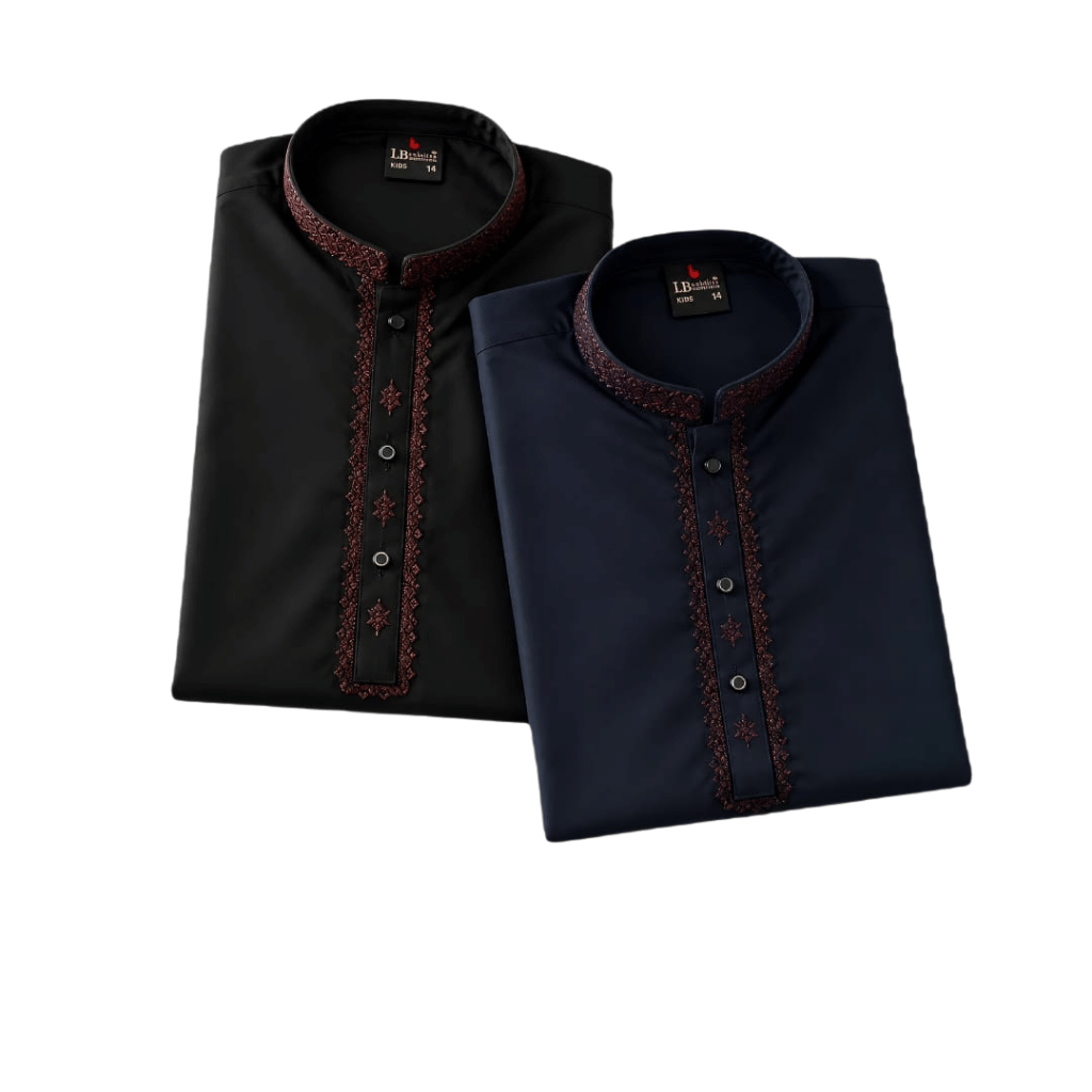 Premium Black & Navy Blue Kurta Set for Boys | Embroidered Formal Traditional Wear (1-11 Years)